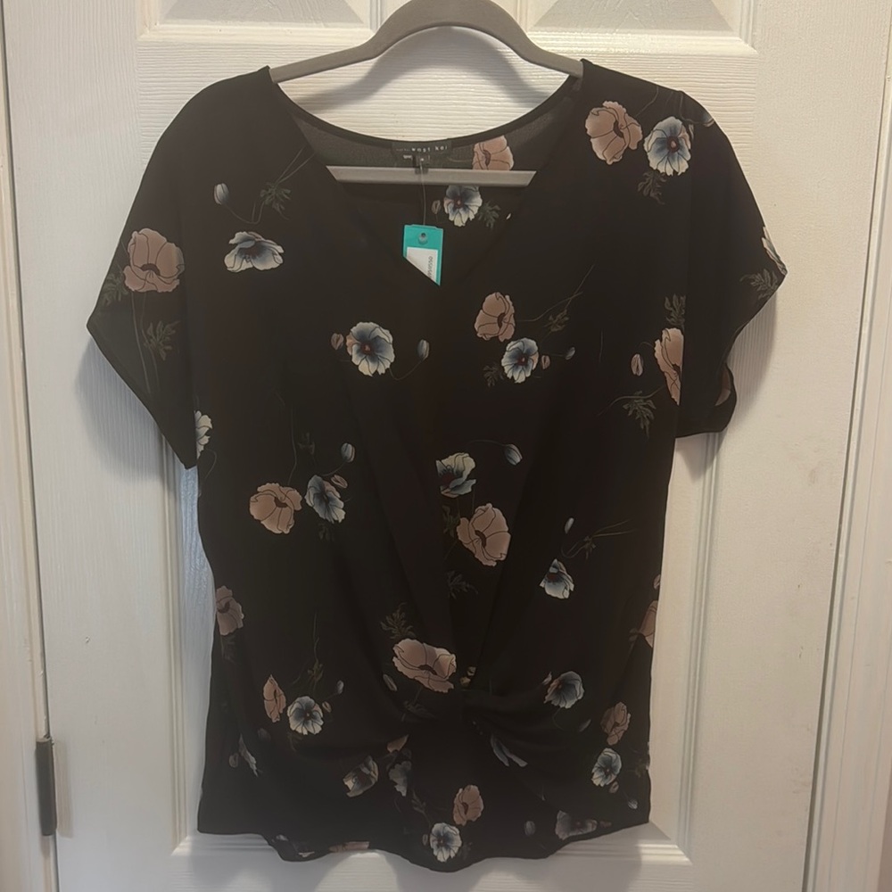 West Kei Black and Brown Tie Front Blouse